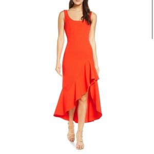 Bardot Esther Red Waterfall Frill Hi-Low Sleeveless Evening Maxi Dress Size 4